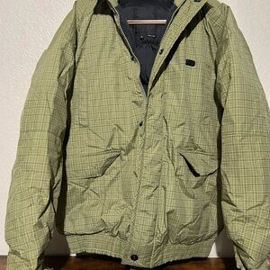 DC Shoes Full Zip Hooded Olive Green Plaid Snowboarding Jacket Mens Size L